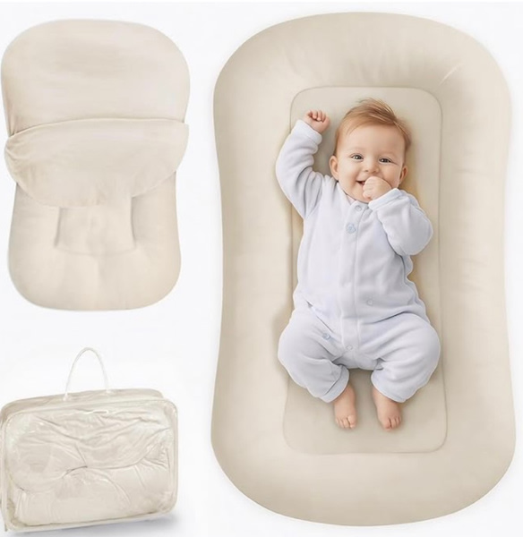 Baby Lounger for Newborn - Infant Lounger 0-24 Months with Lounger Cover, Adjustable Baby Nest Lounger, Breathable Fabric & 3D Support Newborn Lounger, Portable Newborn Essentials, White