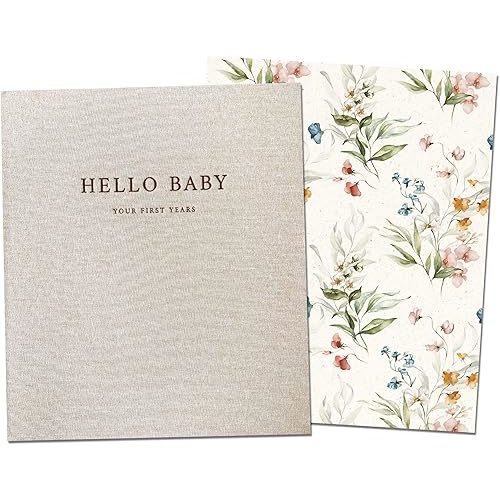 Peachly Baby Memory Book Girl | Minimalist Floral Baby Book Girl First Year Baby Book Keepsake for Milestones and Memories | Simple Baby Scrapbook Books for Girl | Baby Keepsake Book - Fleur