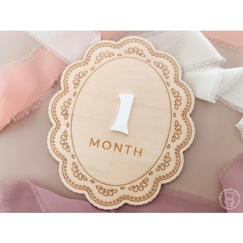 Wooden Lace Monthly Milestone Card | Personalized Name Card Set | Interchangeable Milestone Markers Sign | Baby Shower Gift, Photo Prop