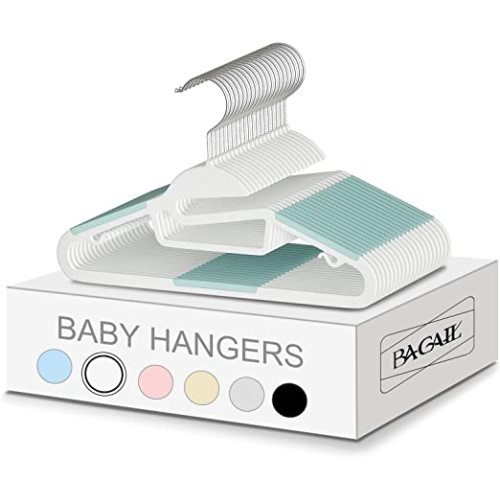 BAGAIL 12.6" Kids Plastic Hangers S-Slide 50 Pack Non-Slip Hangers 360° Swivel Hook Protect Collar Space Saving for Children Infant/Toddler Pants Coat-White