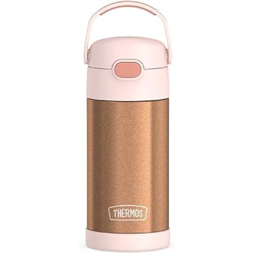 THERMOS FUNTAINER 12 Ounce Stainless Steel Vacuum Insulated Kids Straw Bottle, Rose Gold