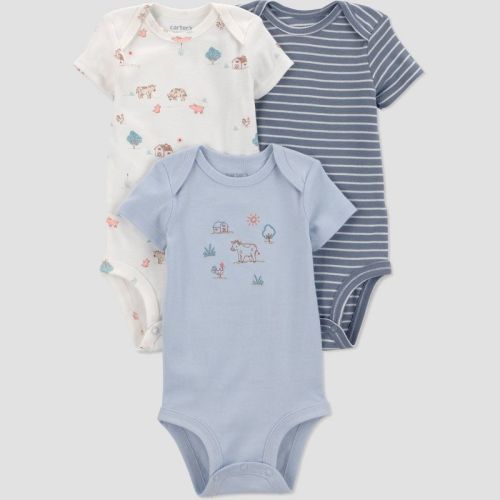 Carter's Just One You® Baby Boys' 3pk Farm Animals Bodysuits - Gray/Blue/White 9M