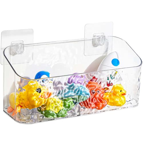 Eunion Adhesive Shower Caddy Shower Organizer, Bath Toy Storage Organizer, Bathtub Toy Holder, Large Capacity Wall Mounted Holder No Drill Shelves Rack, Wave