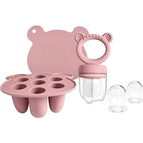 Silicone Baby Food Freezer Tray with Teething Popsicle Molds - Baby Fruit Feeder and Breastmilk Teether Combo
