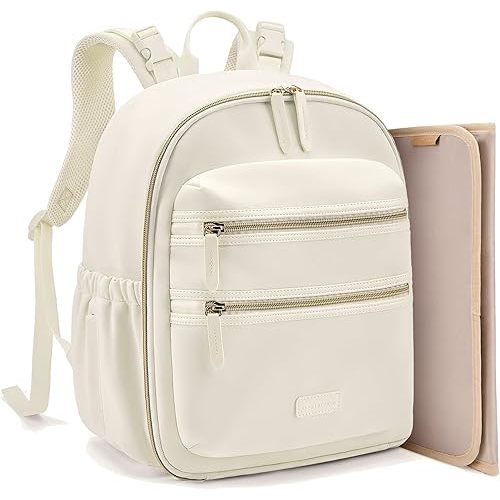mommore Neoprene Diaper Bag Backpack Small Baby Bag Travel Mini Diaper Backpack for Newborn with Insulated Pockets (Beige)