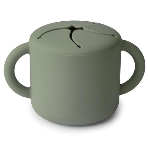 mushie Silicone Snack Cup | Spill Proof Food Container for Toddler and Baby (Dried Thyme)