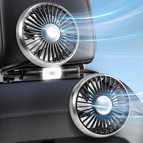 Dealswin Car Fans for Backseat Kids: USB Lightweight Dual Head Car Fan for Back Seat Baby Pets, 3 Speeds 360° Rotatable Fan for Car Powerful Car Cooling Fan Vehicle Headrest Fan for Sedan SUV RV Truck