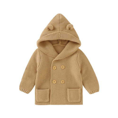 AherBiu Newborn Infant Gender Neutral Baby Clothes Knitted Cardigans Double Breasted Hooded Sweater Outwear Coat