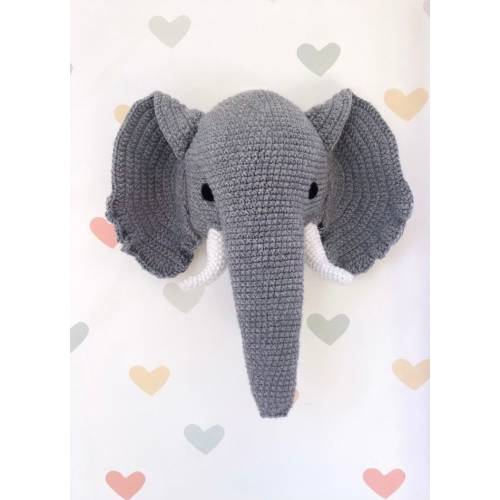 Handmade Elephant Head Wall Hanging - Boho Wall Decoration, Crochet Animal Safari, Elephant Crochet Decor