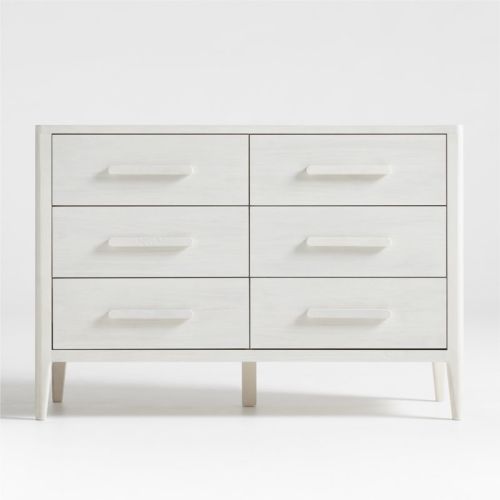 Archie Whitewashed Ash Wood Wide 6-Drawer Kids Dresser