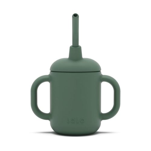 Lalo Little Cup, Non-Toxic Silicone Straw Cup with Handles - Baby and Toddler Sippy Cup - Mini Cup and Straw Training System, 4oz, Olive