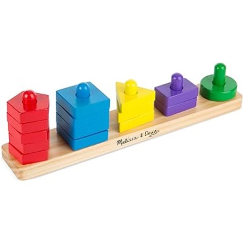 Melissa & Doug Stack and Sort Board - Wooden Educational Toy With 15 Solid Wood Pieces