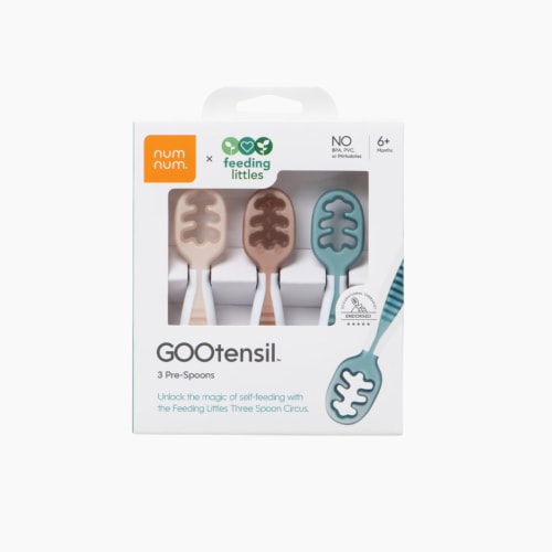 NumNum Baby Spoons Set, Feeding Littles x Silicone Pre-Spoon GOOtensils for Baby Led Weaning, Self-Feeding & Teething, First Stage Toddler Utensils for Ages 6+ Months, 3-Pack, BPA-Free (Neutrals)