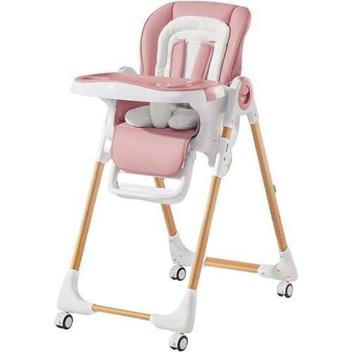 Convertible High Chairs for Babies and Toddlers, Height Adjustable Baby High Chair, High Chair with Removable Tray, Adjustable Backrest and Pedal, Portable Baby Dinning Chair with Lockable Wheels