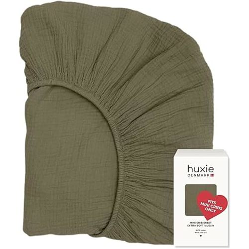 Mini Crib Sheets - Organic Cotton Muslin Fitted Crib Sheet Fitted for Pack and Play - Ultra-Soft and Breathable Crib Sheets for Boys and Girls (Mini Sage Green)