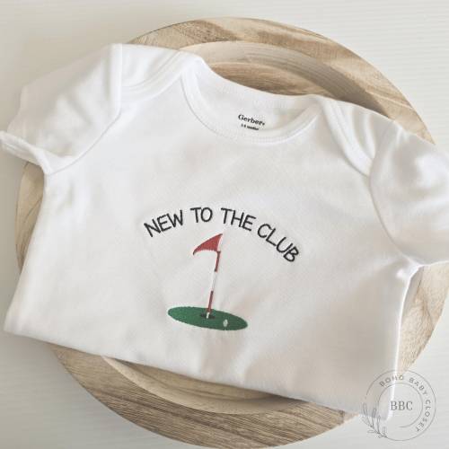Embroidered New to the Club Onesie® Brand, Golf Onesie® Golfing Buddy, Pregnancy Announcement Onesies® Baby, Custom Natural Onesies® Misc174