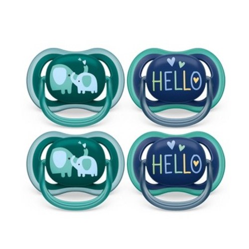 Avent Philips Ultra Air Pacifier 18 Months+ - Opal Elephant/Blue Hello - 4pk