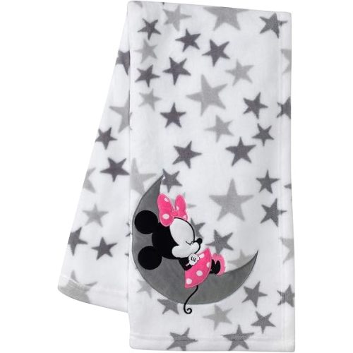 Lambs & Ivy Disney Baby Minnie Mouse Fleece Baby Blanket, Gray/White
