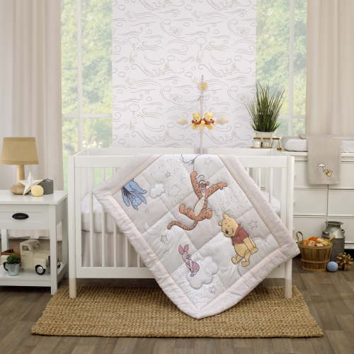 Disney Winnie the Pooh - Cute Baby Nursery Essentials, 3 Piece Comforter Crib Bedding Set with Sheet