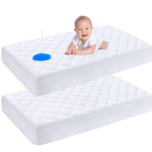 Yoofoss Waterproof Crib Mattress Protector 2 Pack, Quilted Crib Mattress Pad Cover Ultra Soft and Breathable, Machine Washable Toddler Mattress Protector for Standard Baby Crib Size 52''x28''