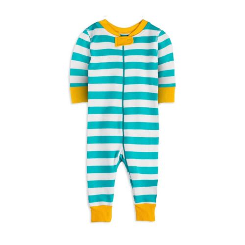 Mightly Baby Fair Trade 100% Organic Cotton Tight Fit Pajamas (Teal Stripe, 0-3 Months)