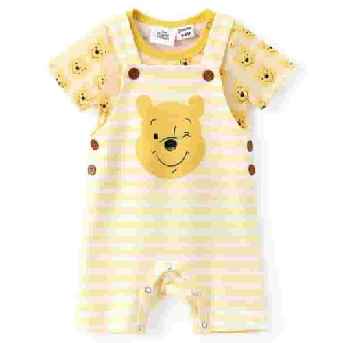 Disney Winnie the Pooh Baby Boys Girls 2 Pcs Graphic Tee with Striped Overall Sets Newborn to Infant