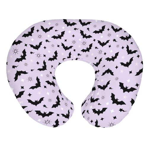 Purple Pastel Halloween Baby Nursing Pillow Covers for Boy Girl Black Bat and Stars Nursing Pillowcase for Breastfeeding Pillows Spooky Halloween Night Soft Stretchy Slipcovers for Newborn Infant