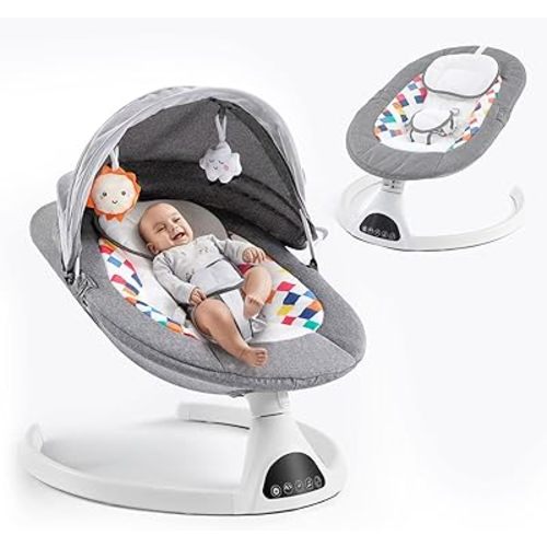 Baby Swing for Infants,Electric Bouncer for Babies,Portable Swing for Baby Boy Girl,Remote Control Indoor Baby Rocker with 5 Sway Speeds,Music and Bluetooth,Deep Gray