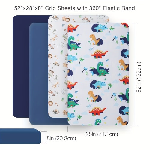 4-Piece Baby Fitted Sheet Set, Solid Colors and Floral Prints, 100% Soft Breathable, Ideal for Girls and Home Decor, 52" X 28" X 8