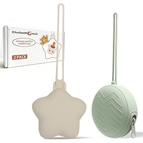 Silicone Pacifier Holder Case for Girl and Boy, Baby Pacifier Storage Case, BPA Free Portable Silicone Pacifier Holders for Travel, 2 Pack, Khaki + Green