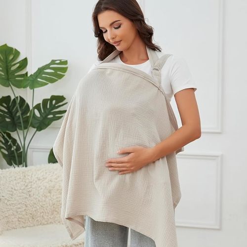 Muslin Nursing Cover for Breastfeeding, Breathable 100% Cotton Privacy Nursing Covers with Rigid Hoop for Mother Nursing Apron, Soft Arch Neckline Nursing Apron (Summer Wheat)