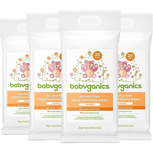 Babyganics Alcohol-Free Hand Sanitizing Wipes, Mandarin, Kills 99.9% of Common Bacteria, Moisturizing, 80 ct (20 count, 4 pack), Packaging May Vary