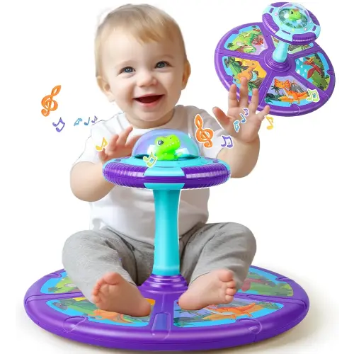 Dinosaur Sit and Spin Toys for Toddlers 2-4 with Flash Light and Music, 360° Spinning Seat Toy, Birthday Gift for Toddlers 1-3