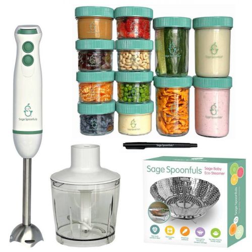 Sage Spoonfuls Baby Food Maker Set With Glass Baby Food Storage Jars - 17pc