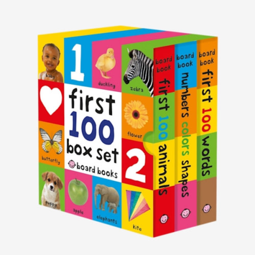 First 100 Board Book Box Set (3 books): First 100 Words, Numbers Colors Shapes, and First 100 Animals