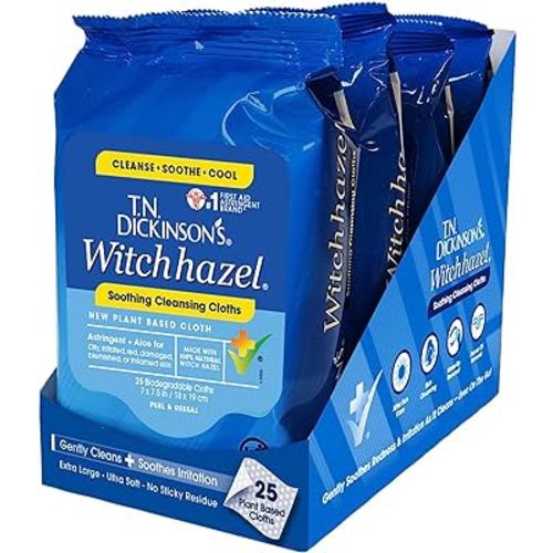 T.N. Dickinson's Witch Hazel Soothing MultiUse Cleansing Cloth, 4 Pack, 25 Cloths Per Pack,white