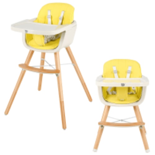 Babyjoy 3 in 1 Convertible Wooden High Chair Baby Toddler Highchair w/ Cushion - Yellow