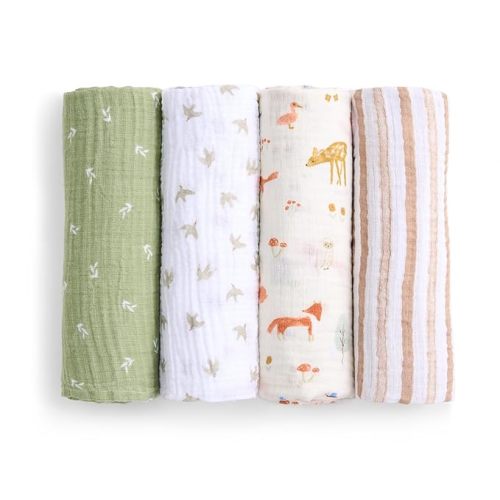 aden + anais Essentials Cotton Muslin Swaddle, Breathable Baby Blanket, Ideal for Boys, Girls, Newborns, Babies & Infants, Receiving Blanket, Soft and Lightweight Wrap, 4 Pack, Sage Woodland