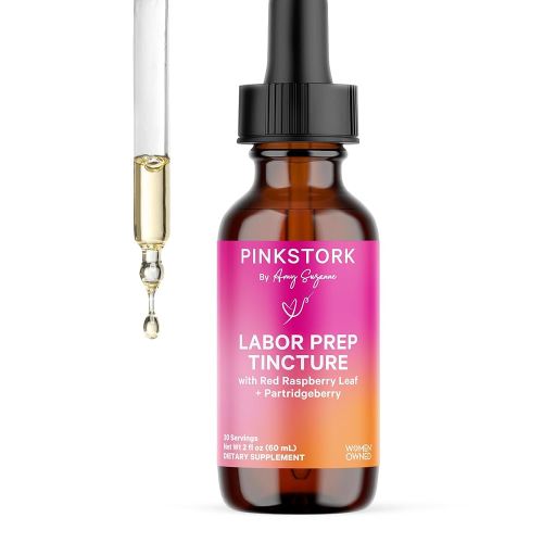 Pink Stork Labor Prep and Recovery Tincture with Red Raspberry Leaf - Natural Third Trimester & Postpartum Essentials, 9 Herbs for Gentle Birth, Uterine Support, & Hormone Balance - 2 oz