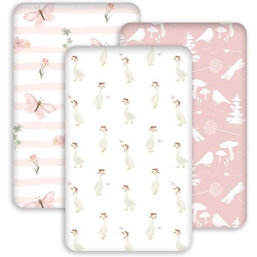 Bedside Sleeper Bassinet Fitted Sheets 20 x 33, 3 Pack Baby Delight Beside Me Dreamer,Babybond,Jimglo,koola,cowiewie,fodoss, Dream On Me Baby Square Bassinet, Pink Animal