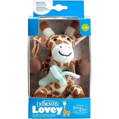 Dr. Brown's Lovey Pacifier and Teether Holder, 0 Months Plus, Giraffe with Blue Pacifier
