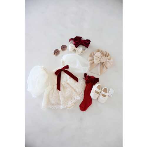 Valentine&#39;s Day Baby Girl Bow Velvet Boho Tulle Dress Ivory Cream Lace Bow Coming Home Outfit Summer Wedding Flower Girl Red Easter Spring
