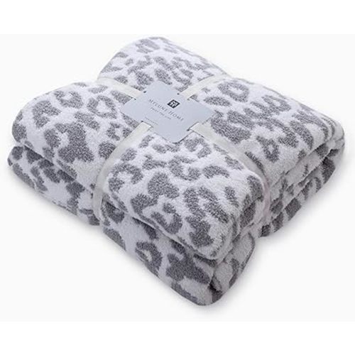 MH MYLUNE HOME Ultra Soft Leopard Throw Blanket (50x60 inches) Microfiber Blanket Plush Warm Reversible Cheetah Blanket Snow Leopard Pattern Throw for Couch Bed Sofa - White Gray, 50"x60"