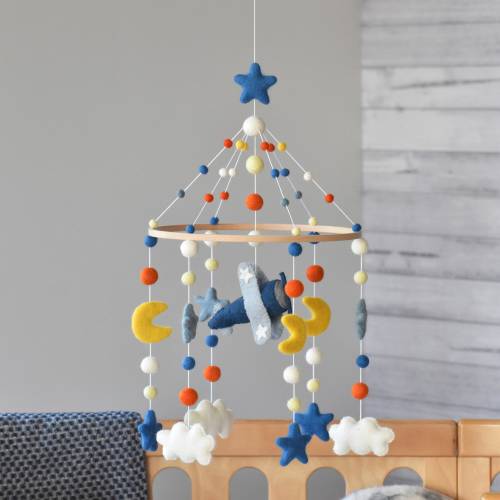 Plane Baby Mobile, Airplane Nursery Mobile, Mobile Baby, Crib Mobile, Mobile Nursery, Baby Shower Gift, Blue Orange Mobile, Flying Mobile