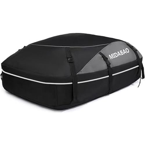 MIDABAO 20 Cubic Waterproof Duty Car Roof Top Carrier-Car Cargo Roof Bag Car Roof Top Carrier - Waterproof & Coated Zippers- includes Anti-Slip Mat- for Cars with or without Racks (20 Cubic Feet)