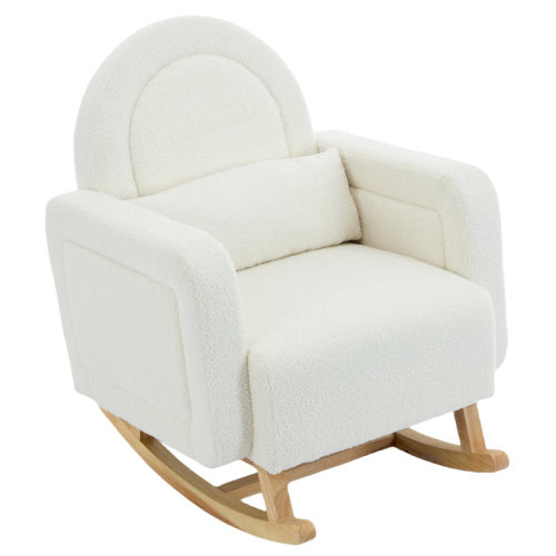 Mercer41 Cream White Rocking Chair Made Of Velvet, Offering Ergonomic Bliss, Gentle Rocking, And Aesthetic Harmony Velvet In White, With Curved Back, Pillow, Rubberwood Frame | Wayfair