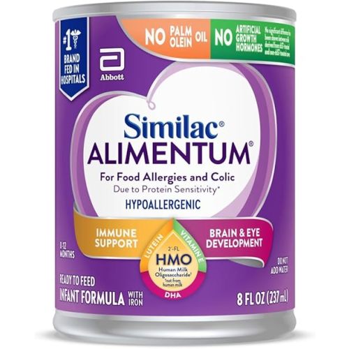 Similac Alimentum with 2’-FL HMO Hypoallergenic Infant Formula, for Food Allergies and Colic,* Suitable for Lactose Sensitivity, Ready-to-Feed Baby Formula, 8-fl-oz can, Pack of 24