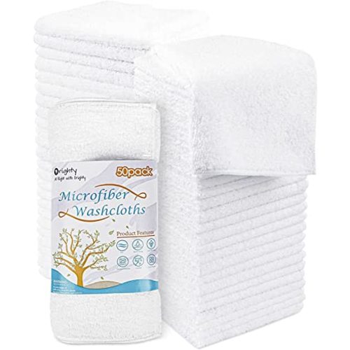 Orighty Juego de 50 toallas a granel, altamente absorbentes y suaves al tacto, paños de microfibra multiusos y toallas de mano para baño, hotel, spa y gimnasio, 12 x 12 pulgadas