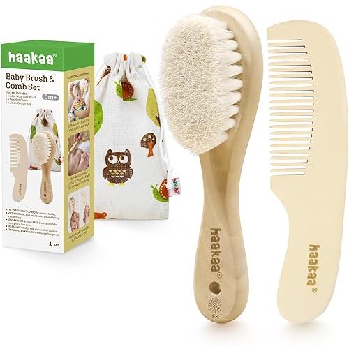 haakaa Baby Hair Brush and Comb Set for Newborns & Toddlers, Natural Hair Comb Wooden Comb Perfect Baby Shower and Registry Gift - Ideal for Cradle Cap