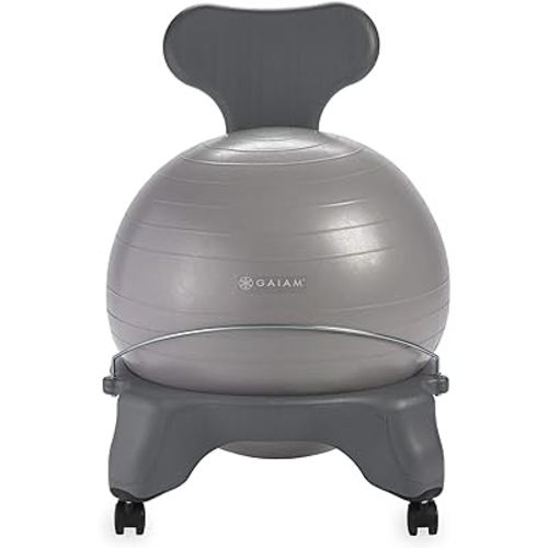 Gaiam Classic Balance Ball Chair – Ergonomic Stability Chair for Desk & Office | Yoga Ball Seat with Base, Air Pump, & Exercise Guide | Improves Posture & Core Strength (300 lb Capacity)